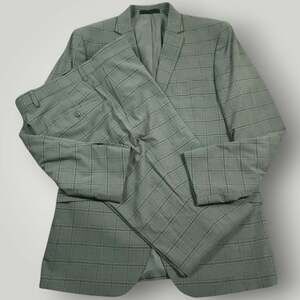 Kenneth Cole Reaction Suit Mens 42L Slim Fit Performance 2 Piece Drop 7 Plaid